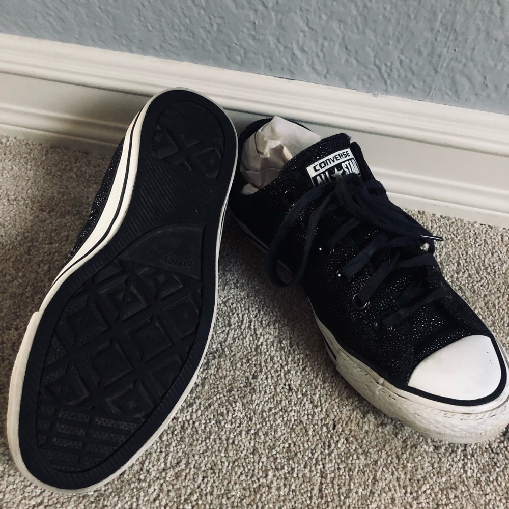 Converse All Star BLACK Pebbled Leather Sneakers